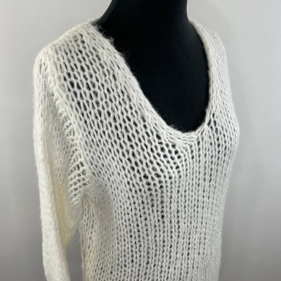 SCANDAL White Scoop Neck Open Knit Pullover Mohair Wool Blend Sweater S ITALY - Picture 4 of 6